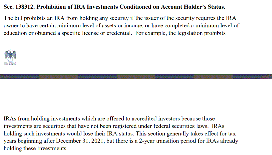 Sec. 138312. Prohibition of IRA Investments Conditioned on Account Holder’s Status