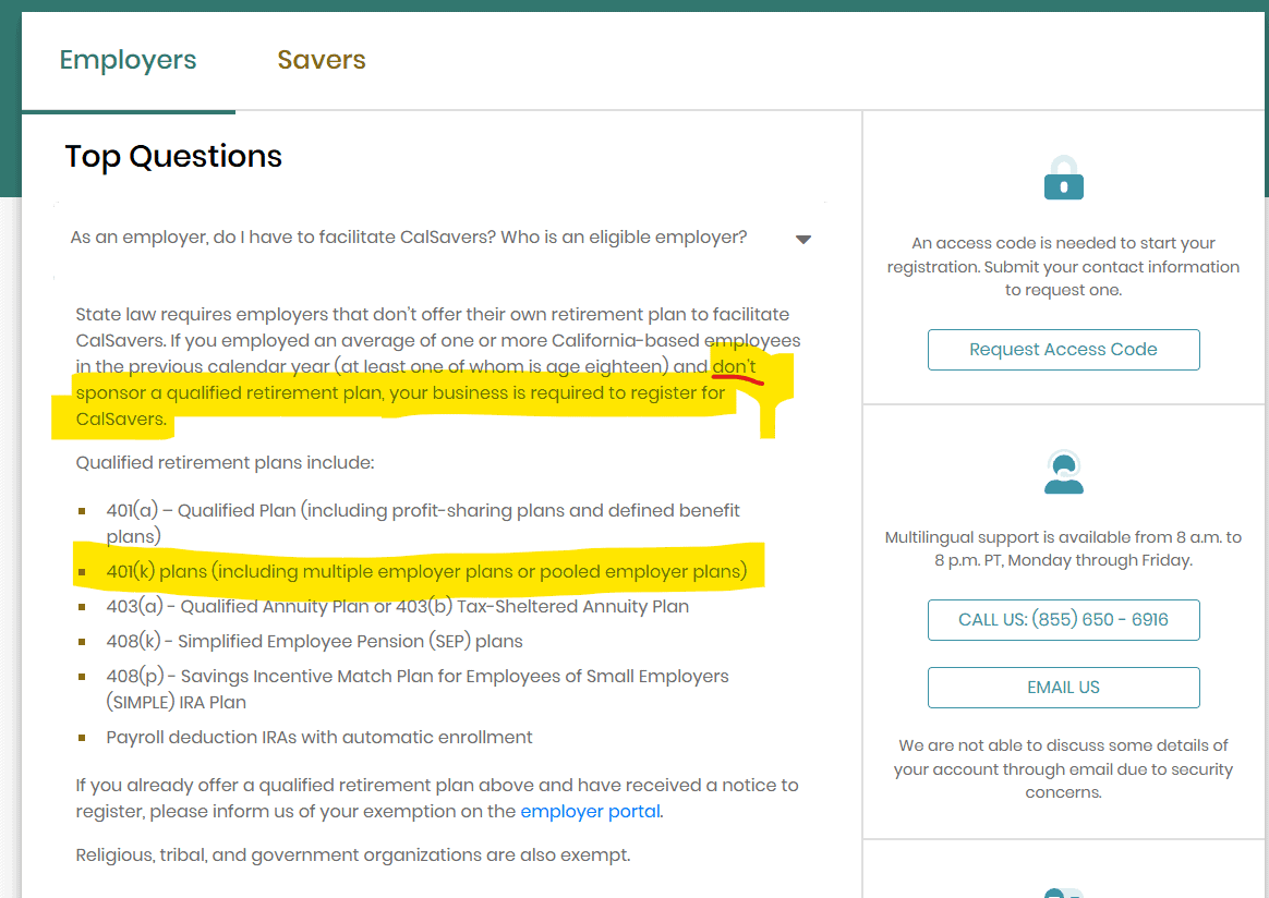 Solo 401k Plan Exemption from CalSavers Retirement Savings Program 